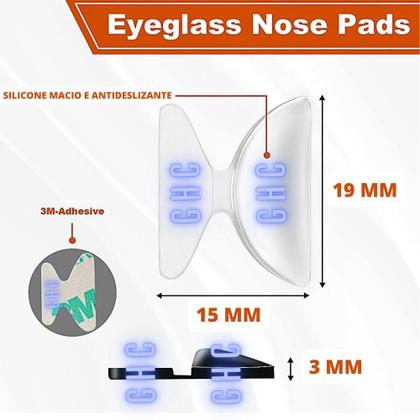 Imagem de 01 Pares Plaqueta Adesiva Silicone Nariz Óculos peça macia apoio nasal ponte armação armaçao oculos cola 3m masculina feminina colar poça segurar