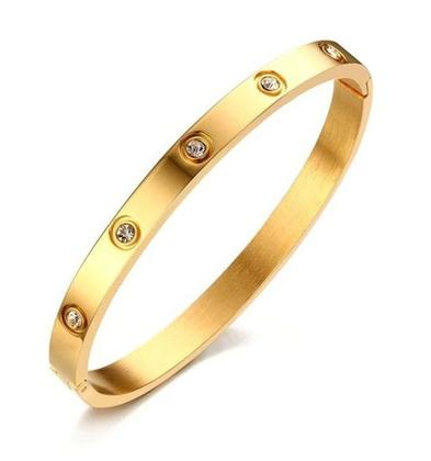 Imagem de 02 Braceletes Femininos Rosê Dourado Prateado Com Pedras  Aço Inoxidável Folheado/ Não Escurece