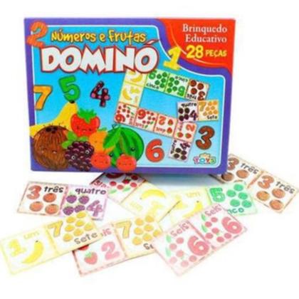 Imagem de 02 Jogos Dominó Números E Frutas 28 Peças Cada Brinquedo Educativo