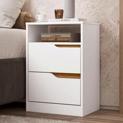 Imagem de 02 mesas de cabeceira  com gavetas  Albatroz Sole  Branco/freijo