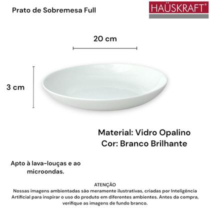 Imagem de 02 Pratos Fundos Branco Sobremesa Vidro Opalino 20cm Full