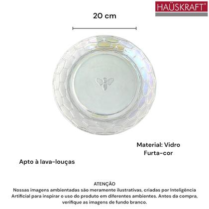Imagem de 02 Pratos Sobremesa Vidro Bee Abelha Furta-cor Rainbow 20cm