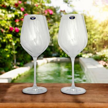 Imagem de 02 Taças de Vinho Branco 600ml Uria Cristal Canelado Bohemia