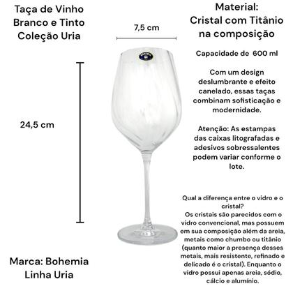 Imagem de 02 Taças de Vinho Branco 600ml Uria Cristal Canelado Bohemia