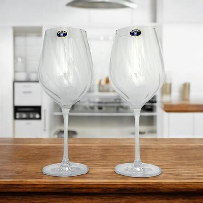 Imagem de 02 Taças de Vinho Branco 600ml Uria Cristal Canelado Bohemia