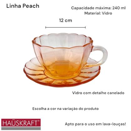 Imagem de 02 Xícaras Chá Pires 240ml Peach Vidro Canelado Mesa Posta