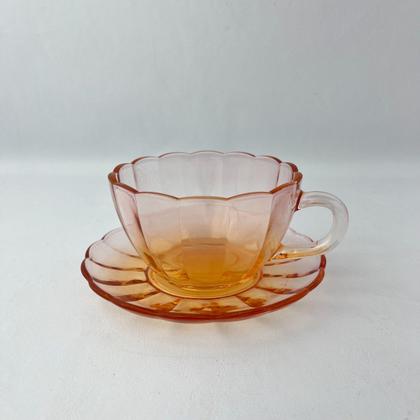 Imagem de 02 Xícaras Chá Pires 240ml Peach Vidro Canelado Mesa Posta