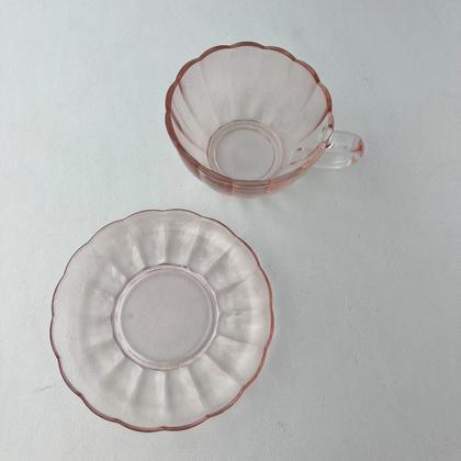 Imagem de 02 Xícaras Chá Pires 240ml Peach Vidro Canelado Mesa Posta