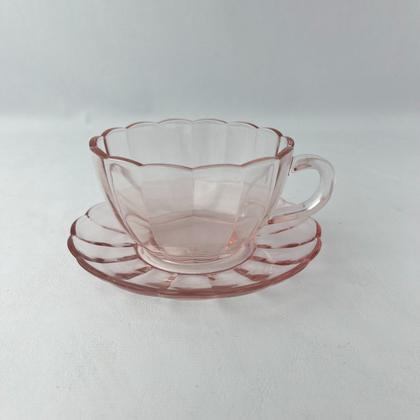 Imagem de 02 Xícaras Chá Pires 240ml Peach Vidro Canelado Mesa Posta