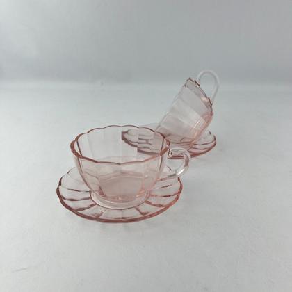 Imagem de 02 Xícaras Chá Pires 240ml Peach Vidro Canelado Mesa Posta