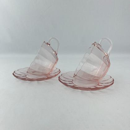 Imagem de 02 Xícaras Chá Pires 240ml Peach Vidro Canelado Mesa Posta