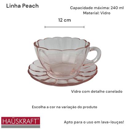 Imagem de 02 Xícaras Chá Pires 240ml Peach Vidro Canelado Mesa Posta