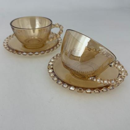 Imagem de 02 Xícaras e Pires Chá 200ml Cristal Âmbar Luster Lhermitage