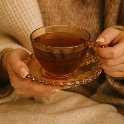 Imagem de 02 Xícaras e Pires Chá 200ml Cristal Âmbar Luster Lhermitage