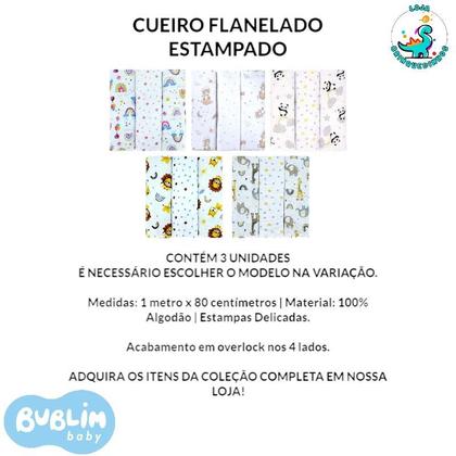 Imagem de 03 Cueiros Flanelado 1mx80cm G Estampado Enxoval Bebê Bublim