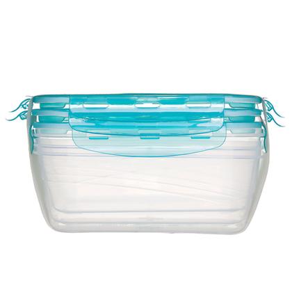 Imagem de 03 Pote Hermetico Retangular Para Alimentos Freezer E Microondas 1000ml Tampa Colorida - Lp House