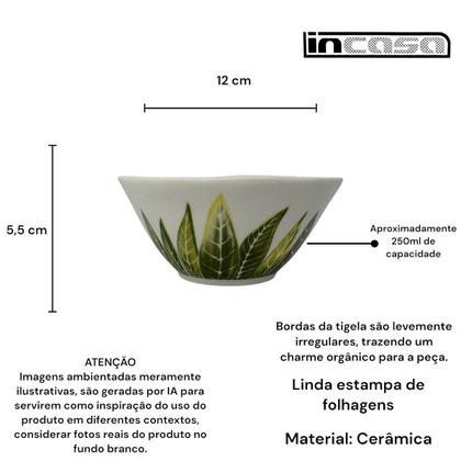 Imagem de 04 Bowl Tigela Cumbuca Cerâmica Folhagem Tropical Pequena