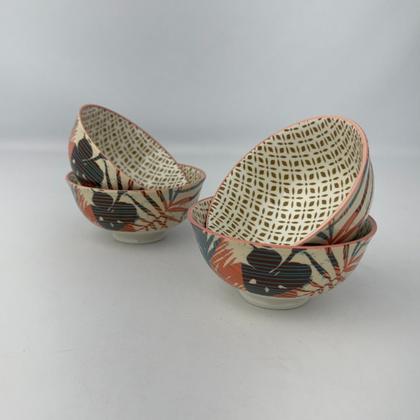 Imagem de 04 Bowl Tigela Cumbuca Estampa de Folhas Porcelana Pequena