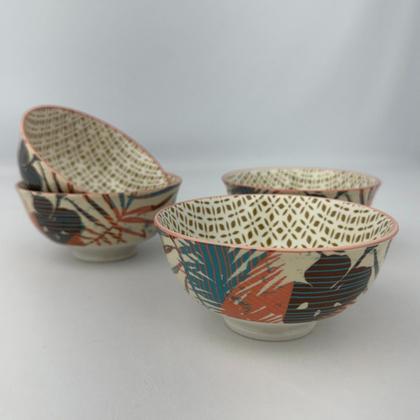 Imagem de 04 Bowl Tigela Cumbuca Estampa de Folhas Porcelana Pequena