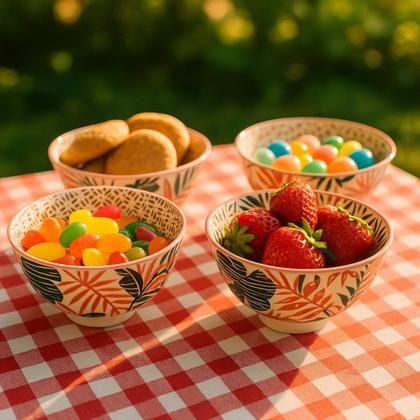 Imagem de 04 Bowl Tigela Cumbuca Estampa de Folhas Porcelana Pequena