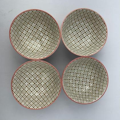 Imagem de 04 Bowl Tigela Cumbuca Estampa de Folhas Porcelana Pequena