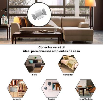 Imagem de 04 Pares Conector de Encaixe para Móveis Compátivel Sofá Cabeceira Painel Galvanizado - Desk Design