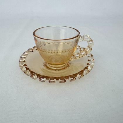 Imagem de 04 Xícaras Pires Café 80ml Cristal Âmbar Luster Lhermitage