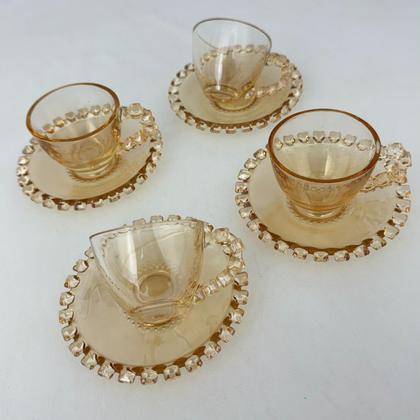 Imagem de 04 Xícaras Pires Café 80ml Cristal Âmbar Luster Lhermitage