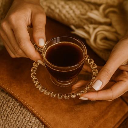 Imagem de 04 Xícaras Pires Café 80ml Cristal Âmbar Luster Lhermitage