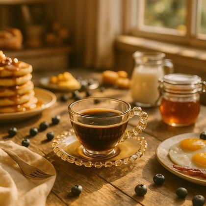 Imagem de 04 Xícaras Pires Café 80ml Cristal Âmbar Luster Lhermitage