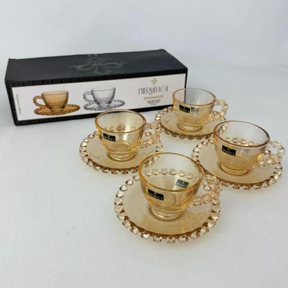 Imagem de 04 Xícaras Pires Café 80ml Cristal Âmbar Luster Lhermitage