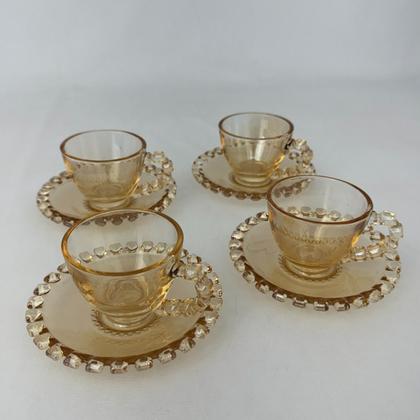 Imagem de 04 Xícaras Pires Café 80ml Cristal Âmbar Luster Lhermitage