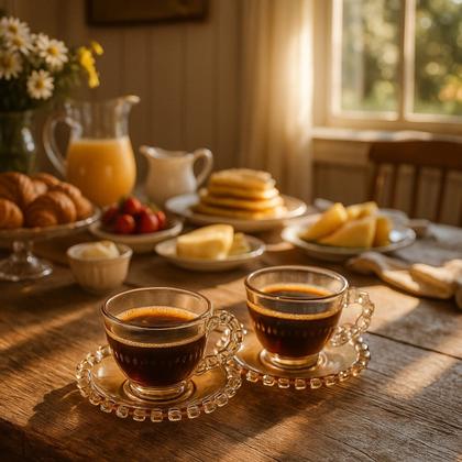 Imagem de 04 Xícaras Pires Café 80ml Cristal Âmbar Luster Lhermitage