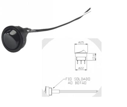 Imagem de 05 Interruptor Para Moveis Botão 22mm Com Cabo 2a Preto
