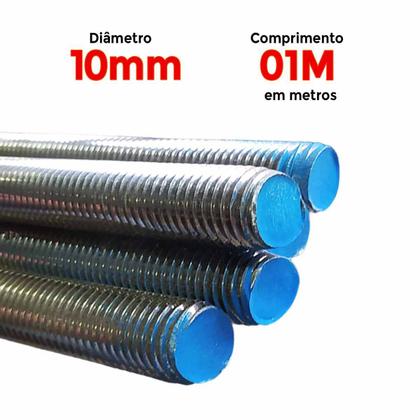 Imagem de 05 Un Barra Roscada Inox Rosca Grossa 10 Milímetros MA