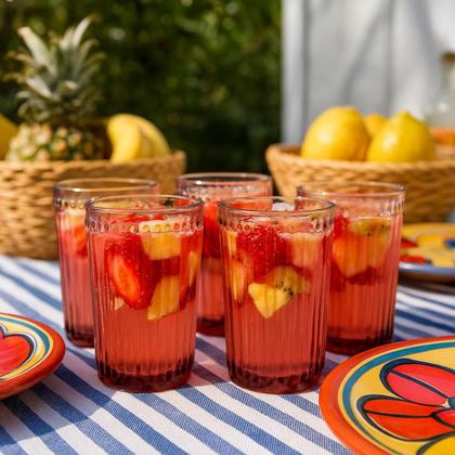 Imagem de 06 Copos Decorados Bebidas Marsala Roxa Vidro Canelado 370ml