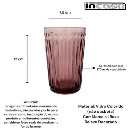 Imagem de 06 Copos Decorados Bebidas Marsala Roxa Vidro Canelado 370ml