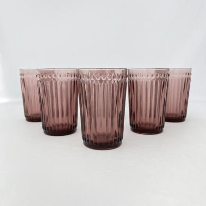 Imagem de 06 Copos Decorados Bebidas Marsala Roxa Vidro Canelado 370ml