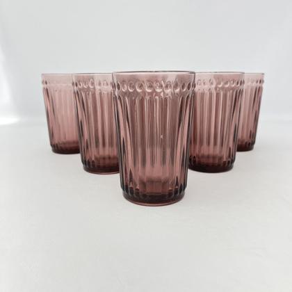 Imagem de 06 Copos Decorados Bebidas Marsala Roxa Vidro Canelado 370ml