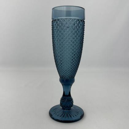 Imagem de 06 Taças Flute Champanhe Decorada Bico de Jaca Azul em Vidro