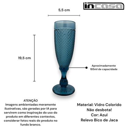 Imagem de 06 Taças Flute Champanhe Decorada Bico de Jaca Azul em Vidro