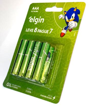 Imagem de 08 Pilhas Baterias AAA Elgin Alcalina 3A LR03 1 Cartela