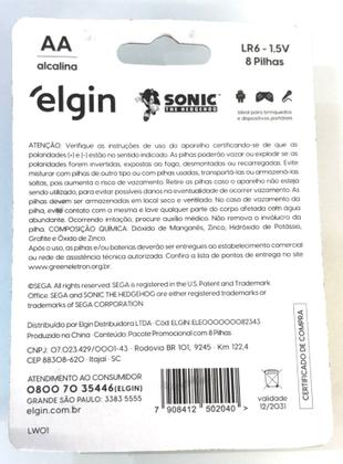 Imagem de 08 Pilhas Baterias AAA Elgin Alcalina 3A LR03 1 Cartela