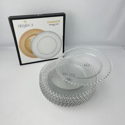 Imagem de 08 Pratos Rasos de Refeição Borda Cristal Diamante 27cm Mesa