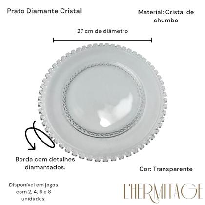 Imagem de 08 Pratos Rasos de Refeição Borda Cristal Diamante 27cm Mesa