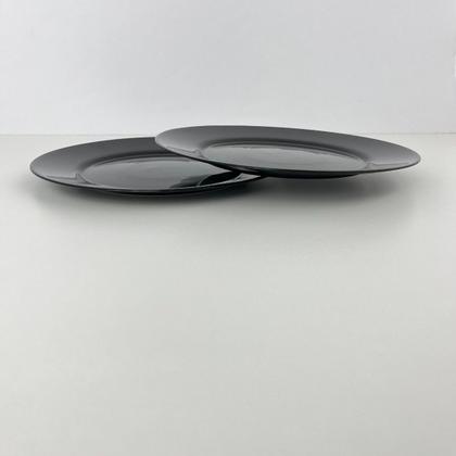 Imagem de 08 Pratos Redondo Jantar Vidro Opalino Preto Mesa Posta 26cm
