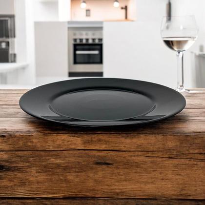 Imagem de 08 Pratos Redondo Jantar Vidro Opalino Preto Mesa Posta 26cm