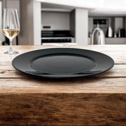 Imagem de 08 Pratos Redondo Jantar Vidro Opalino Preto Mesa Posta 26cm