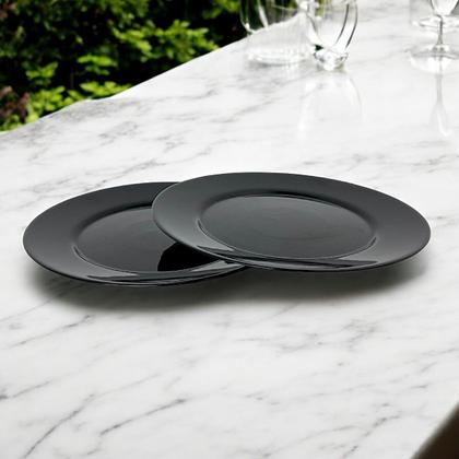 Imagem de 08 Pratos Redondo Jantar Vidro Opalino Preto Mesa Posta 26cm