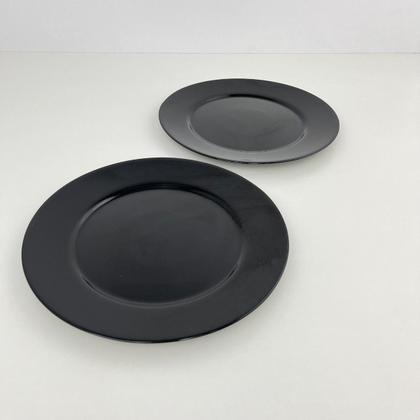 Imagem de 08 Pratos Redondo Jantar Vidro Opalino Preto Mesa Posta 26cm